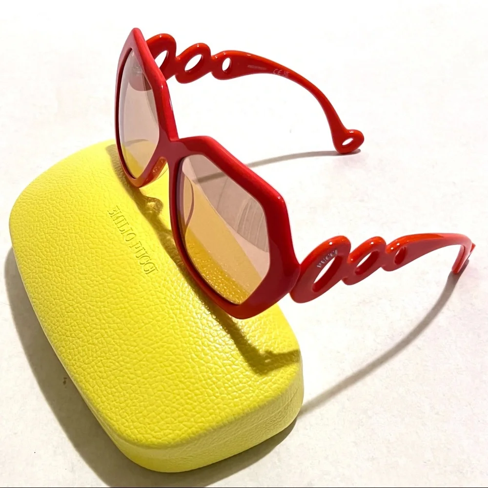 Authentic Emilio Pucci 59mm Geometric Sunglasses Shiny Orange/Mirror Lens - Picture 5 of 17